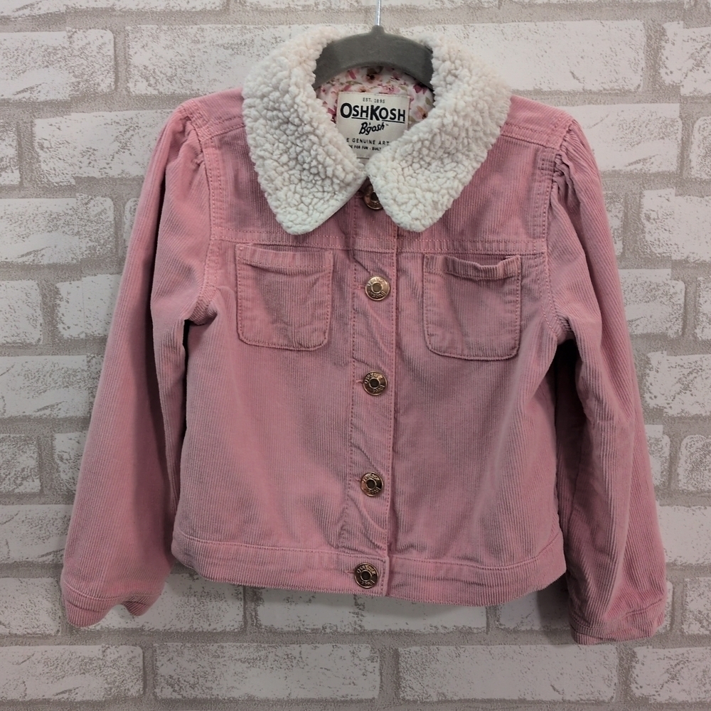 OshKosh Bgosh Girls 4T (Runs Small) Pink Corduroy Jacket Sherpa Collar